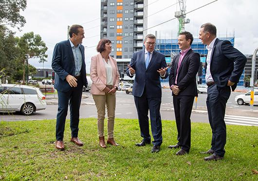 Dantia CEO Tim Browne Mayor Kay Fraser Shortland MP Pat Conroy Cr Adam Shultz and Director Development Planning and RegulationDavid Antcliff